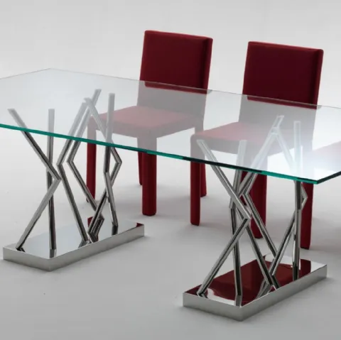 Tavolo con piano in cristallo e gambe in acciaio lucido SA 07 di Laura Meroni