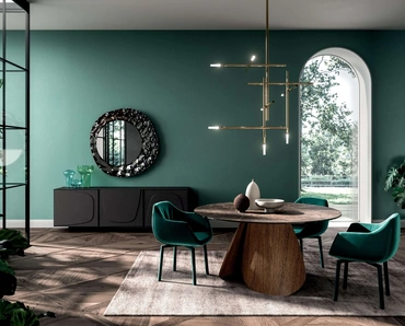 Tavolo rotondo Veliero Fisso in Ceramica Emperador e base in legno di Rovere di Ozzio