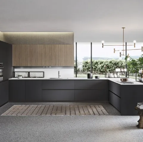 Cucina Design Sistema 22 Ambiente 05 in laccato opaco grafite e rovere di Alta Cucine