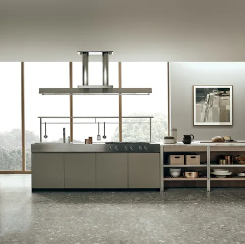Cucina Design con isola KLab 01 in laccato Zero Gloss Limo di Ernestomeda