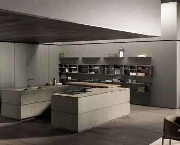 Cucina Design con doppia isola Obliqua 02 in biomalta Grigio Siliceo di Ernestomeda