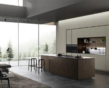 Cucina Design con isola Obliqua 03 in rovere termotrattato di Ernestomeda