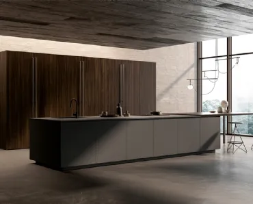 Cucina Design con isola One 02 in Fenix Grigio Etna di Ernestomeda