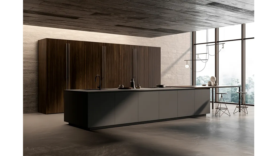 Cucina Design con isola One 02 in Fenix Grigio Etna di Ernestomeda