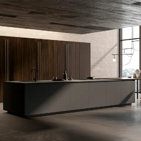 Cucina Design con isola One 02 in Fenix Grigio Etna di Ernestomeda