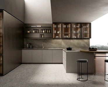 Cucina Design con penisola One 03 in alluminio laccato effetto metallo di Ernestomeda