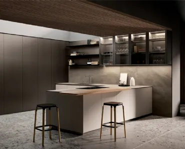 Cucina Design con penisola One 03 in laccato Zero Gloss Limo di Ernestomeda
