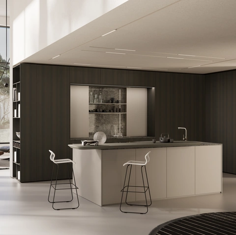 Cucina Design in melaminico con isola in laccato One 04 di Ernestomeda