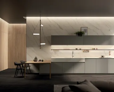 Cucina Design con penisola One 05 in laccato Flat Matt Grigio Paloma di Ernestomeda