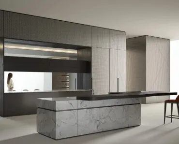 Cucina Design in legno con isola in marmo Progetto Cucina #02 di Laura Meroni