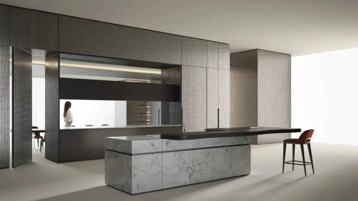 Cucina Design in legno con isola in marmo Progetto Cucina #02 di Laura Meroni