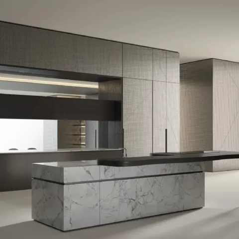 Cucina Design in legno con isola in marmo Progetto Cucina #02 di Laura Meroni