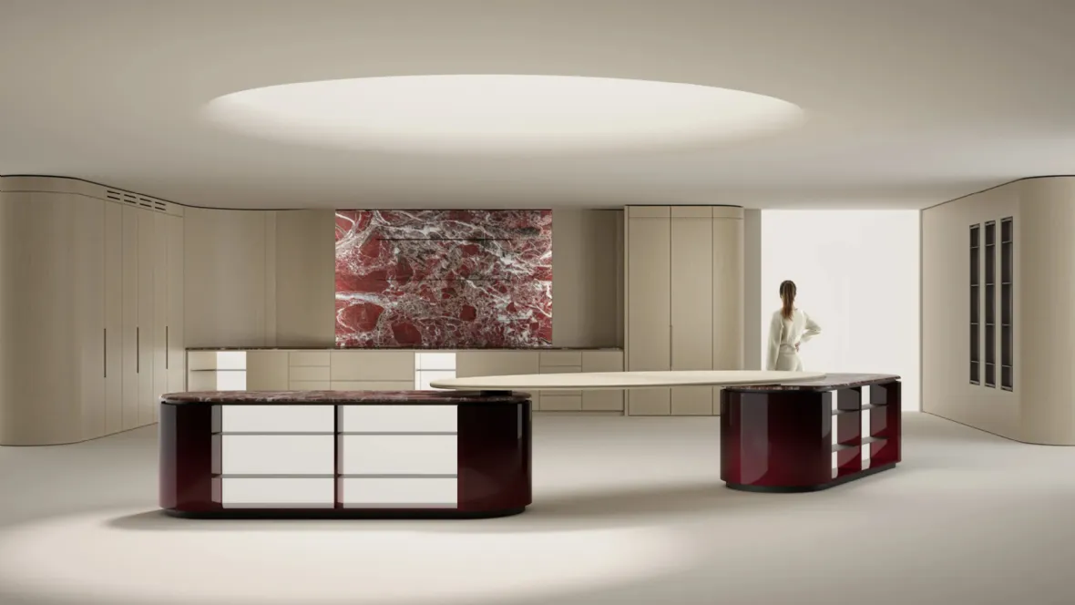 Cucina Design in rovere con doppia isola in laccato lucido Progetto Cucina #07 di Laura Meroni