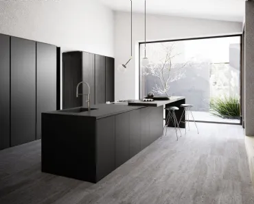 Cucina Design con isola Sistema 22 Monolitica in gres e Rovere Tabacco di Alta Cucine