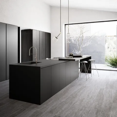 Cucina Design con isola Sistema 22 Monolitica in gres e Rovere Tabacco di Alta Cucine