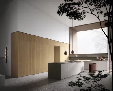 Cucina Design con penisola Sistema 22 Naturale in laccato e rovere di Alta Cucine