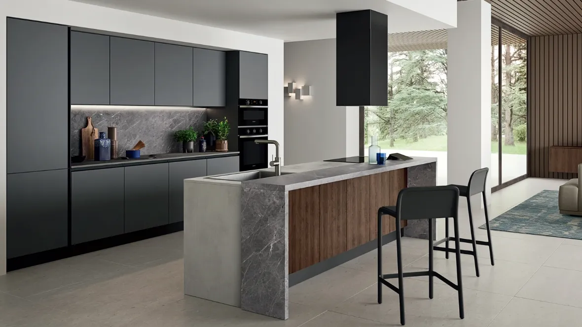 Cucina Moderna in laccato opaco con isola Easy 002 di Ar-due