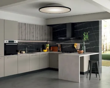Cucina Moderna ad angolo in laccato opaco e finitura quercia Easy 006 di Ar-due