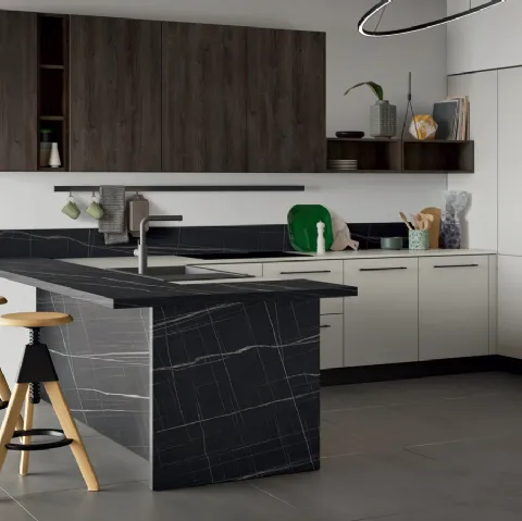 Cucina Moderna con penisola effetto marmo Easy 009 di Ar-due