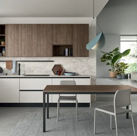 Cucina Moderna in laccato opaco con pensili in finitura quercia Easy 010 di Ar-due