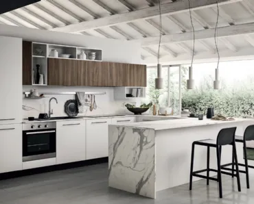 Cucina Moderna in laccato opaco con pensili effetto legno noce Easy 012 di Ar-due