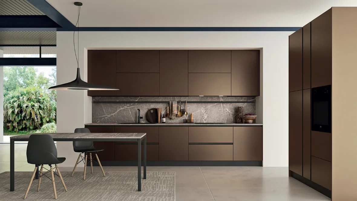Cucina Moderna in linea in acciaio bronzato Easy 004 di Ar-due