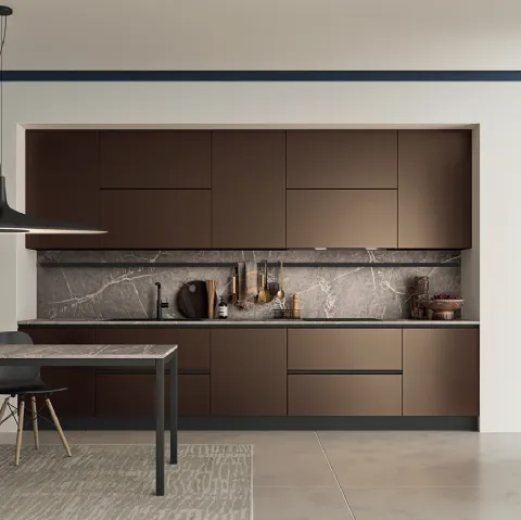Cucina Moderna in linea in acciaio bronzato Easy 004 di Ar-due
