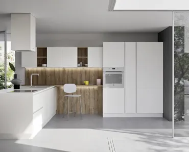 Cucina Moderna con penisola Easy 006 in pet e rovere di Ar-due