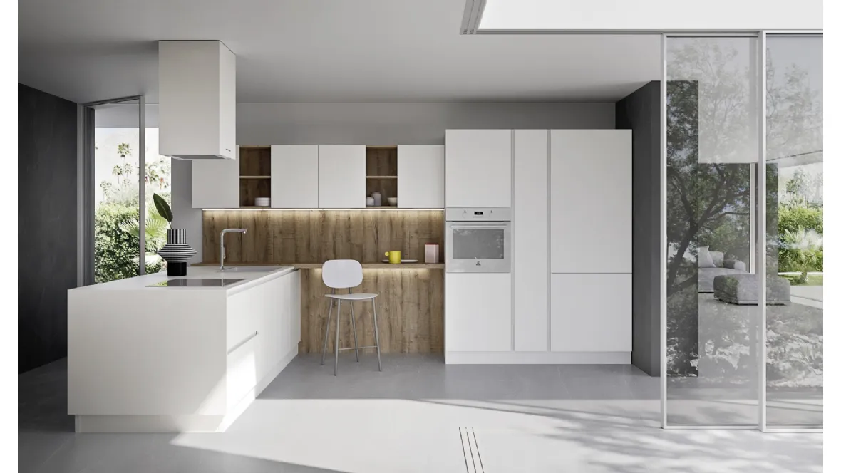 Cucina Moderna con penisola Easy 006 in pet e rovere di Ar-due