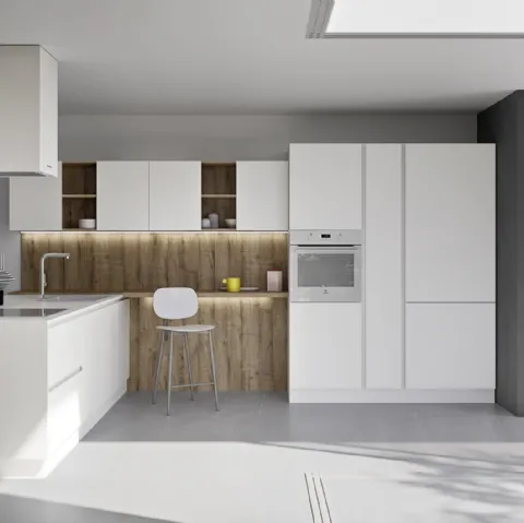 Cucina Moderna con penisola Easy 006 in pet e rovere di Ar-due