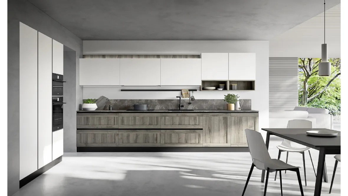 Cucina Moderna ad angolo Easy 013 in pet quercia e bianco di Ar-due