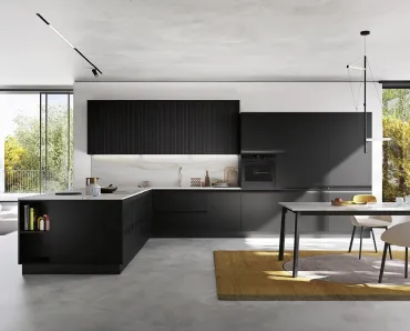 Cucina Moderna con penisola K10 002 in laccato e cannettato nero di Ar-due