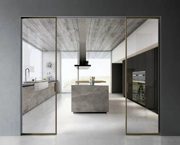 Porta per interni scorrevole in vetro con telaio in alluminio Zeus a Scomparsa di Doal