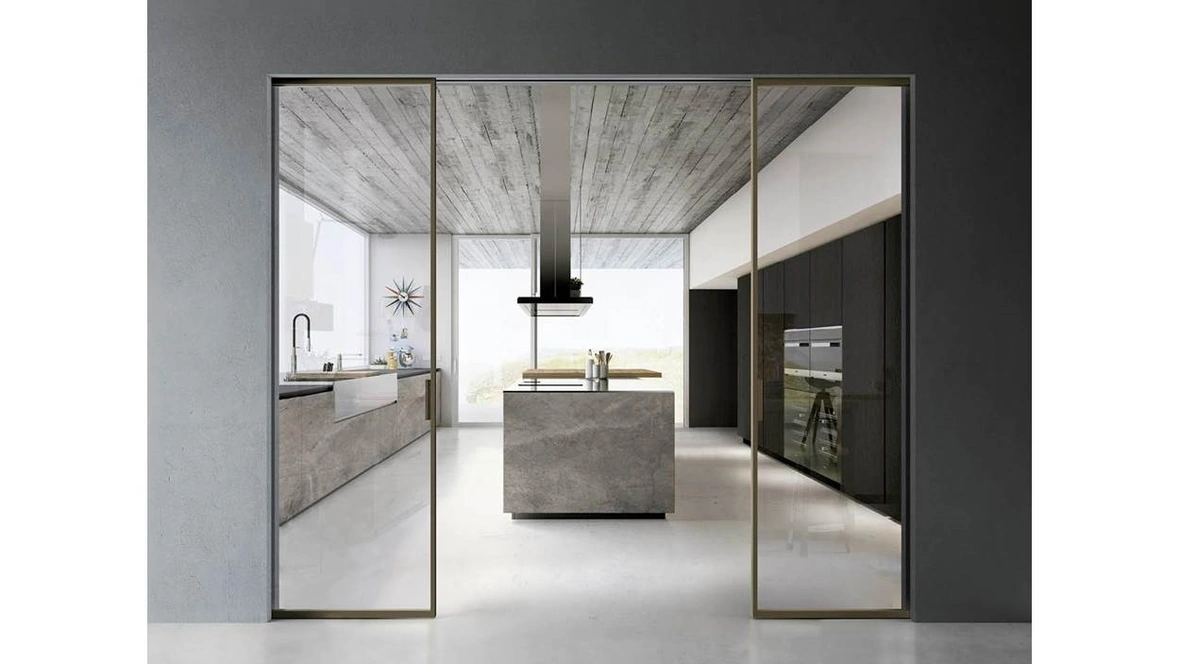 Porta per interni scorrevole in vetro con telaio in alluminio Zeus a Scomparsa di Doal