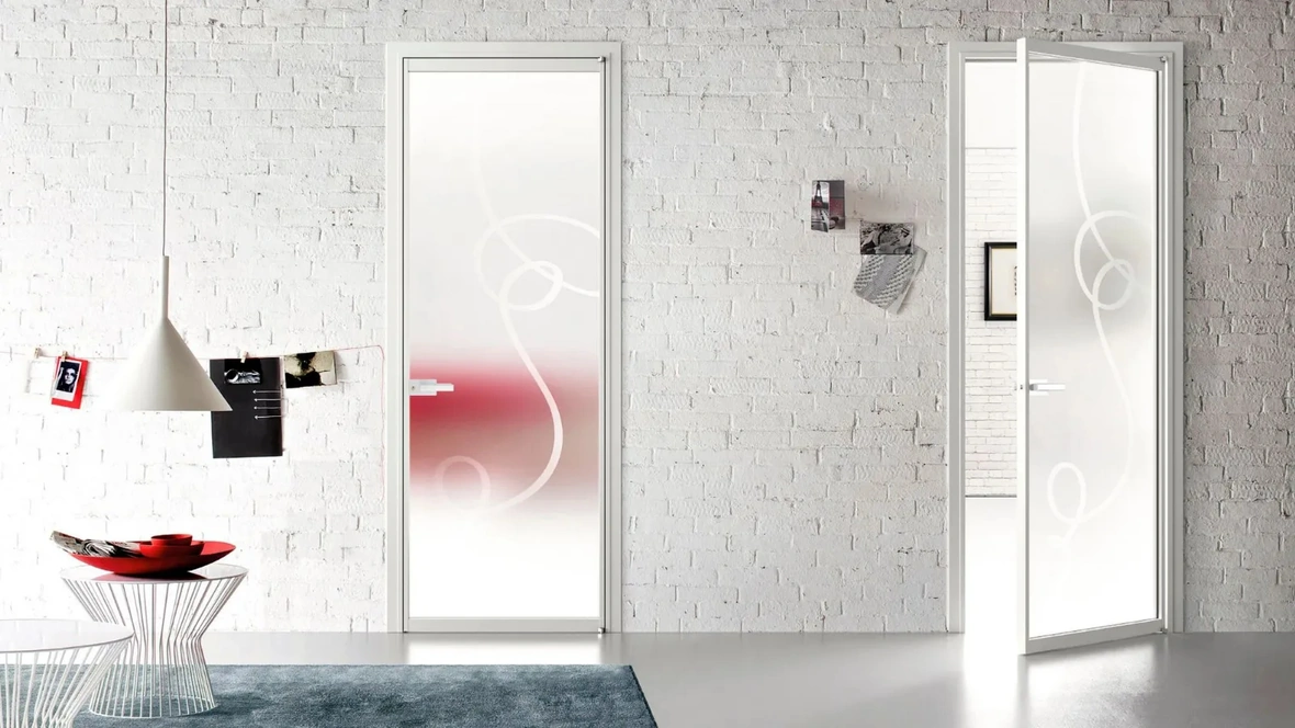 Porta per interni in vetro serigrafato con telaio in alluminio Zeus Battente con Stipite di Doal